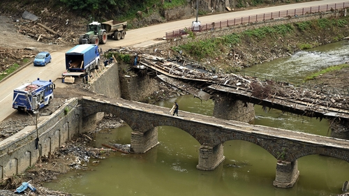 Bridges destroyed by floods in Rhineland-Palatinate, western Germany, weeks after heavy rain and floods caused major damage in the Ahr region