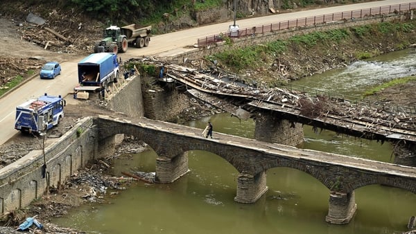 Bridges destroyed by floods in Rhineland-Palatinate, western Germany, weeks after heavy rain and floods caused major damage in the Ahr region