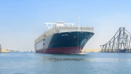 MV Ever Given is travelling from Felixstowe in England to China (Pic: Suez Canal Authority)