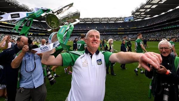 Limerick manager John Kiely with the Liam MacCarthy Cup