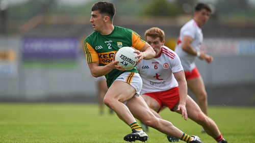 Brian Ó Beaglaoich in action against Peter Harte of Tyrone during the league