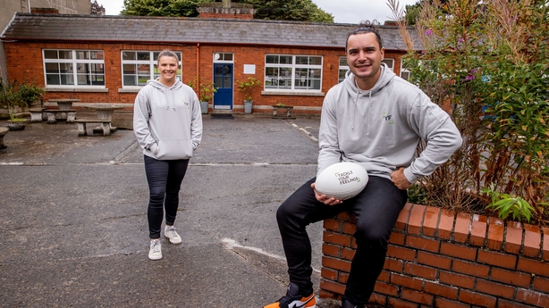 St Marys Secondary School, Glasnevin, co. Dublin 20/8/2021Ireland International & Leinster player James Lowe with Ireland Rugby Captain & Munster player Ciara GriffinMandatory Credit ©INPHO/Morgan Treacy