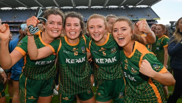 Meath players, from left: Kate Byrne, Orla Byrne, Aoibheann Leahy and Shauna Ennis celebrate their win against Cork