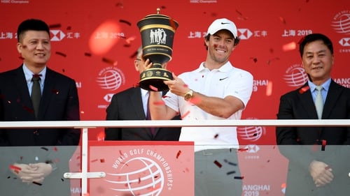 Rory McIlroy presented with the Old Tom Morris Cup after the final round in 2019