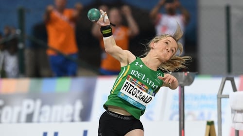 Mary Fitzgerald competing in the women's shot put F40 during the 2019 World Para Athletics Championships in Dubai