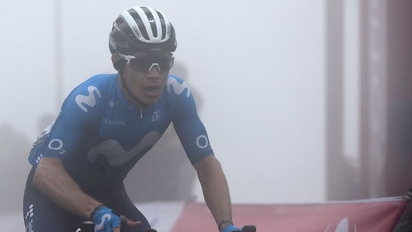 Miguel Angel Lopez crosses the finish line