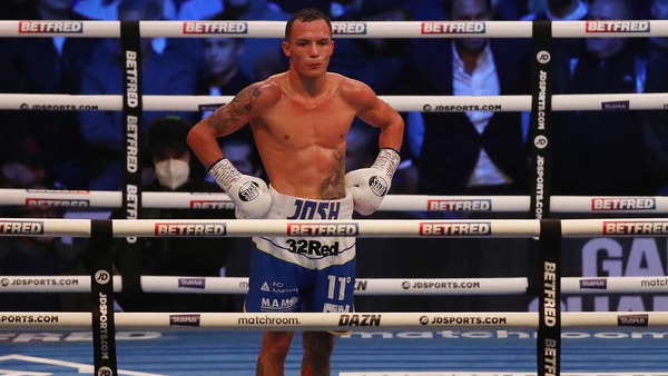 Josh Warrington reacts after the Featherweight fight between Mauricio Lara was declared a draw