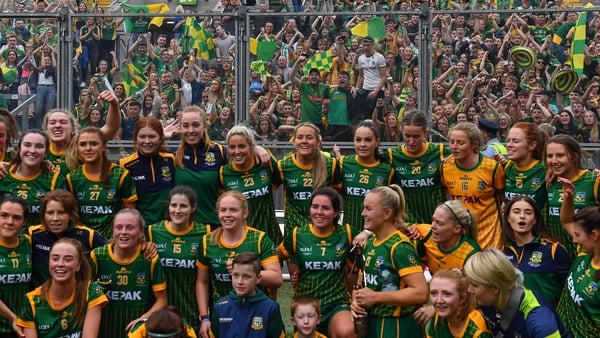 Meath players celebrate in front of their supporters at Croke Park