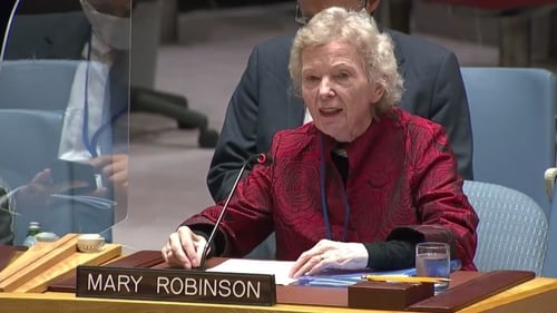 Mary Robinson was speaking at a meeting on the maintenance of international peace and security