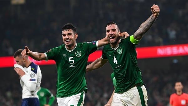 Ireland celebrate a late goal at the Aviva