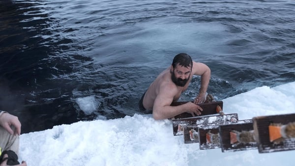 Colin Farrell taking a quick dip in the Arctic Ocean