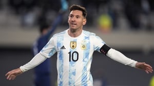 Messi celebrates his third goal on the night and 79th overall goal for Argentina