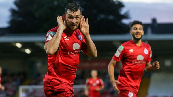 Ryan Brennan of Shelbourne celebrates after scoring his side's first goal