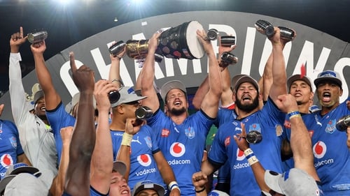 Leinster's first opponents, the Bulls, celebrate their recent Currie Cup win