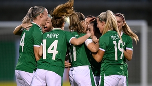 Ireland celebrate the opening goal at Tallaght Stadium