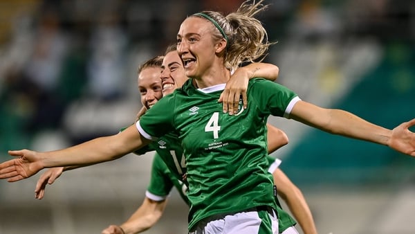 Louise Quinn celebrates her goal at Tallaght Stadium