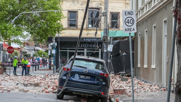 Debris on Chapel Street in Melbourne after the earthquake