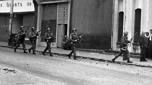 British soldiers pictured patrolling the Bogside area of Derry in 1969