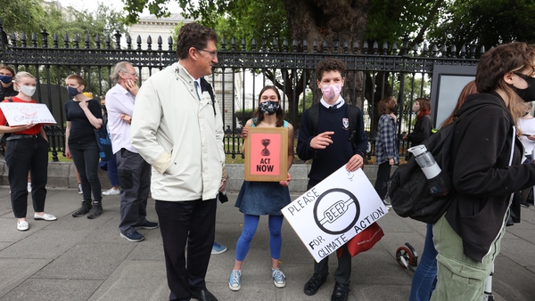 Eamon Ryan at the rally outside the National Museum of Ireland in Dublin calling for action on climate change (Pic: RollingNews.ie)