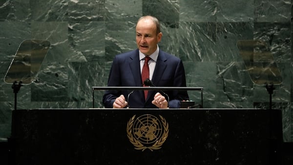 Micheál Martin speaking at the UN Assembly in New York