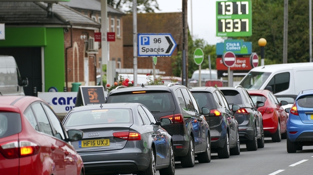 Cars queue outside Asda petrol station in Reading, Berkshire
