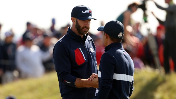 Dustin Johnson and Collin Morikawa defeated Paul Casey and Tyrrell Hatton