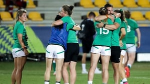 Ireland players comfort each other after the defeat to Scotland