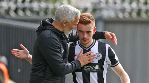 Goodwin congratulates Ronan after his two-goal display against Aberdeen