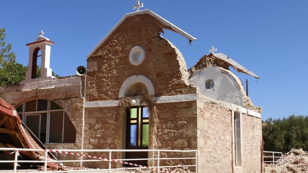 A damaged church in the village of Roussochoria in eastern Crete