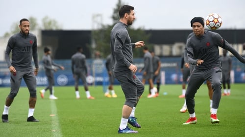 Neymar, Lionel Messi and Kylian Mbappe train at Camp des Loges in Saint-Germain-en-Laye in advance of PSG's clash with Manchester City
