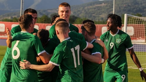 Republic of Ireland players celebrate Conor Coventry's goal against Bosnia & Herzegovina