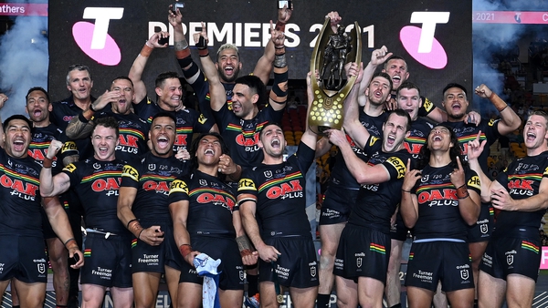 Penrith celebrate their first NRL title in 18 years
