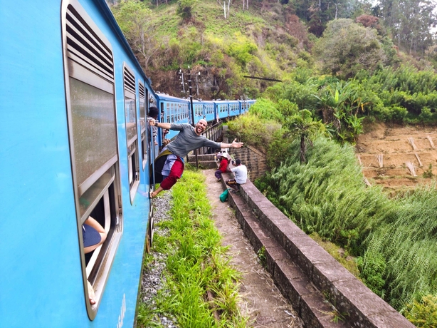Tourists on the train from Kandy to Nuwara Eliya, Sri Lanka