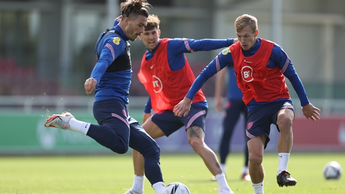 Jack Grealish shoots during England's training session