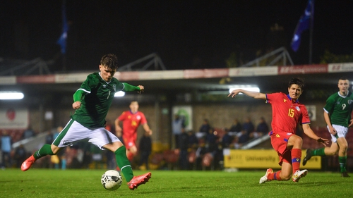 Kevin Zefi drives home Ireland's third goal