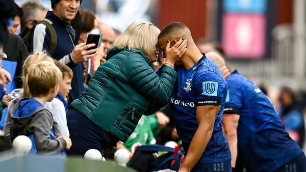Adam Byrne celebrates with his mother Gillian after his comeback against Zebre