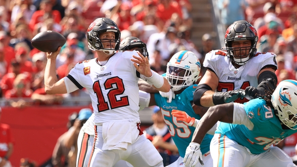Tom Brady threw five touchdown passes against the Miami Dolphins