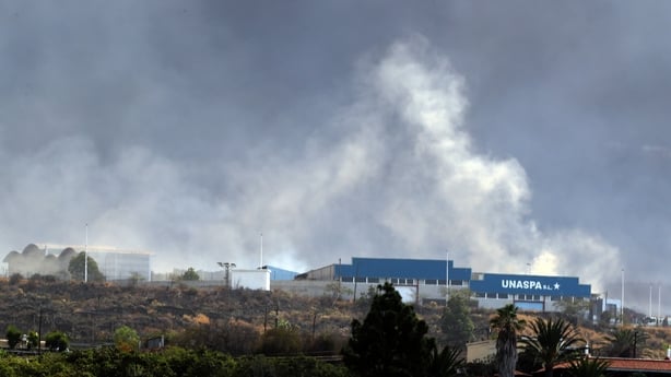 Concrete factory fire La Palma volcano