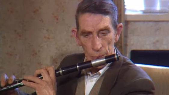 Sligo traditional musician Peter Horan plays the flute, 1986.