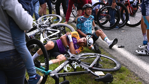 A number of cyclists crashed to the ground in the incident