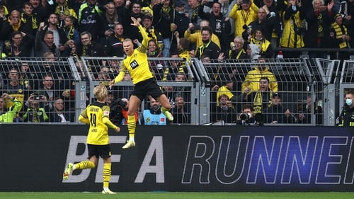 Erling Haaland goes airborne at the Westfalenstadion