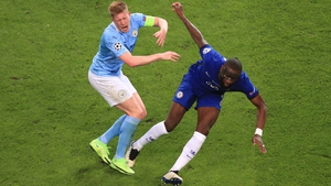 Antonio Rudiger was booked for a body check that left De Bruyne with a broken nose and eye socket