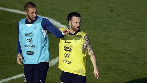 Karim Benzema (L) is accused of complicity to attempted blackmail in the case involving former team-mate Mathieu Valbuena (R)