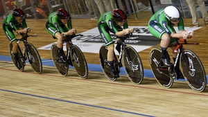 Mia Griffin, Emily Kay, Kelly Murphy and Alice Sharpe compete in the women's Team Pursuit