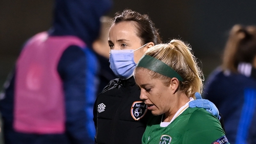 Denise O'Sullivan leaves the field with an injury against Sweden