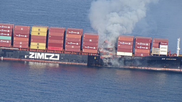 The Zim Kingston ship had been bound for Vancouver when the fire started (Pic: Canadian Coast Guard)