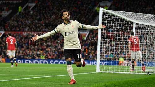 Mohamed Salah celebrates after scoring Liverpool's fifth goal.