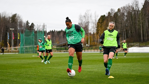 Rianna Jarrett and Louise Quinn during a squad training session in Helsinki