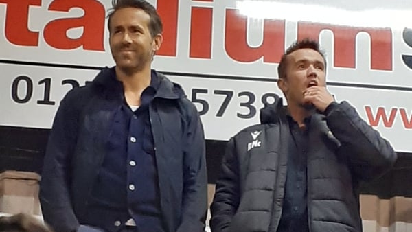 Wrexham AFC owners Ryan Reynolds (left) and Rob McElhenney at York Road, Maidenhead
