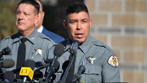 County Sheriff Adan Mendoza speaks during a press conference at the Santa Fe County Public Safety Building